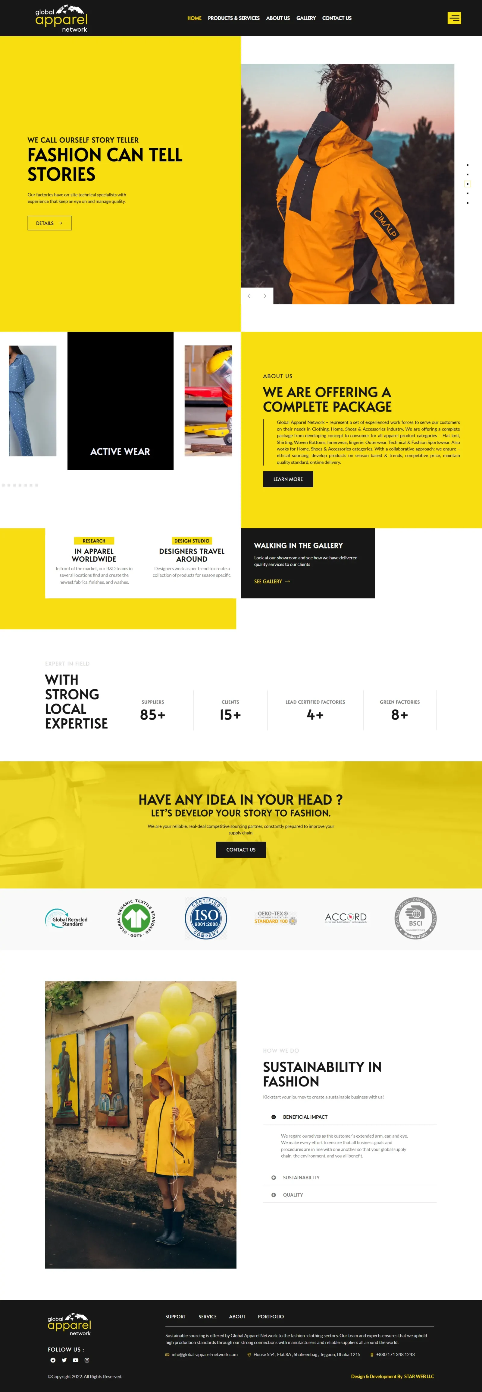 Full-page screenshot of the Global Apparel Network website